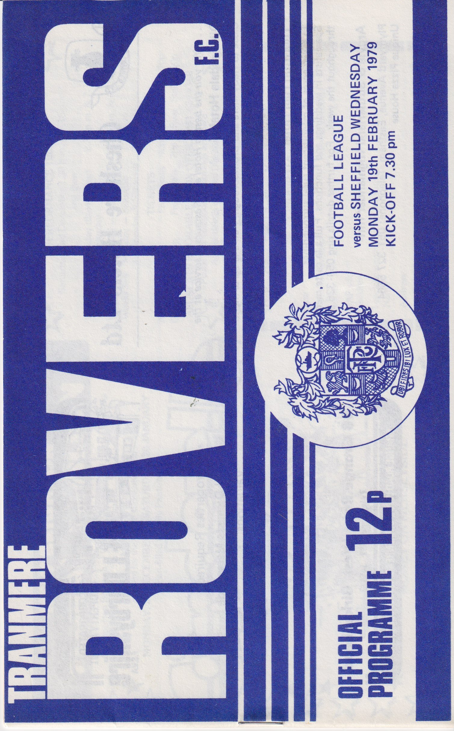 Tranmere Rovers v Sheffield Wednesday match programme